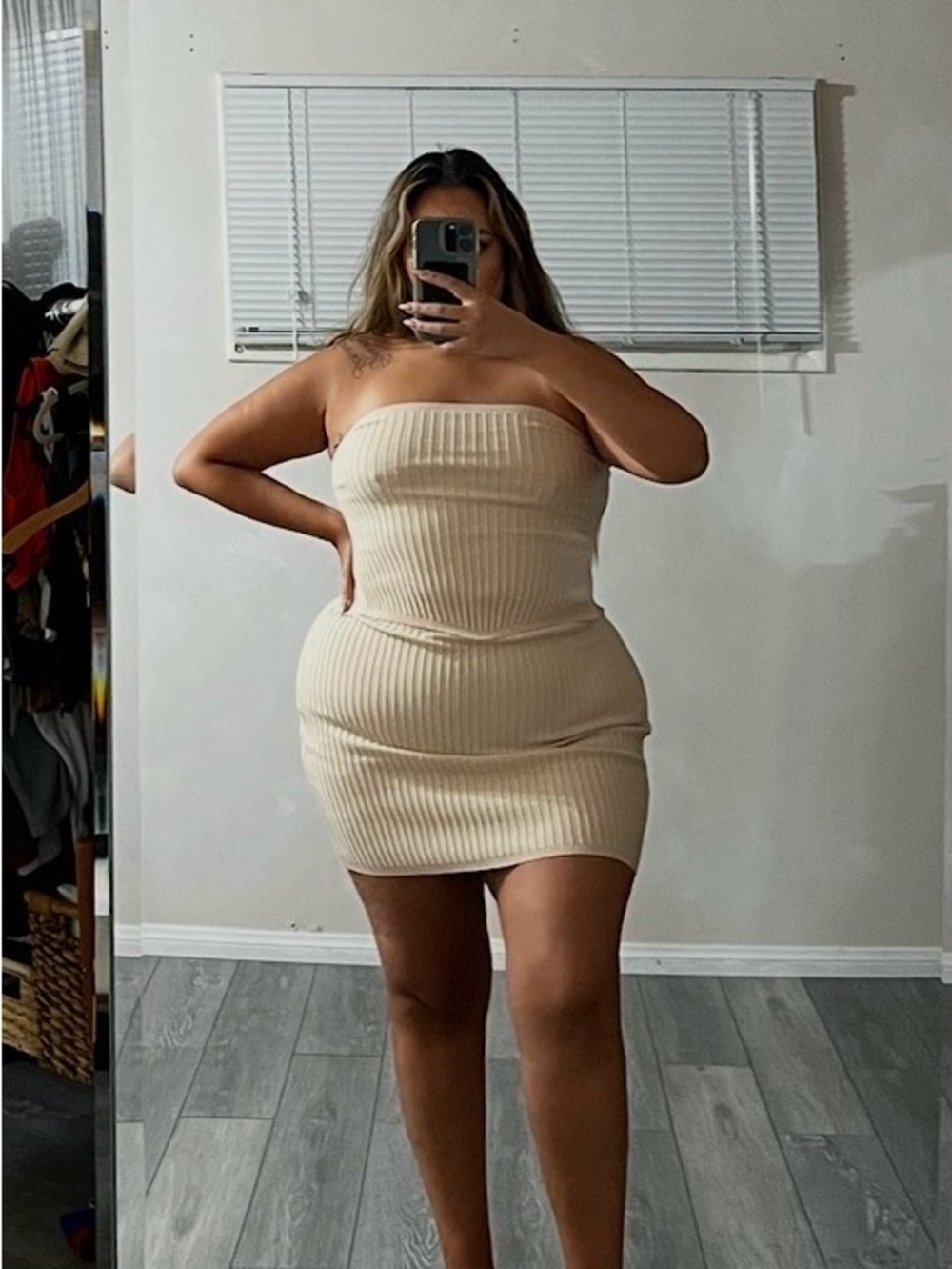 Strapless Ribbed Two Piece Set in Cream